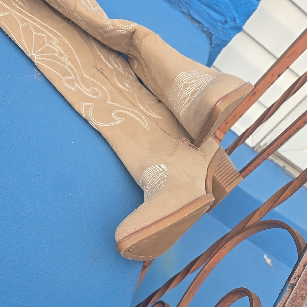 MIA Beige Embroidered Heeled Boots - Picture 5 of 5